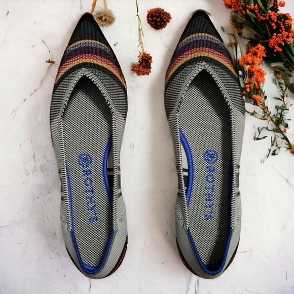 Rothy's Shoes - NEW Rothy's The Point Inverse Stripe Gray & Multicolor Flats Women's Size 10.5